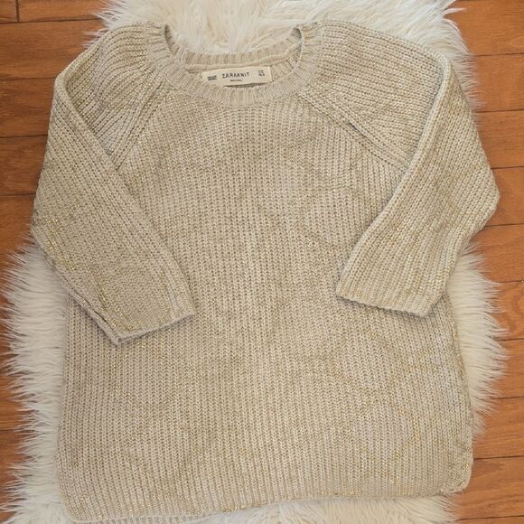 Zara Knit Cream and Gold Sweater - Picture 3 of 4